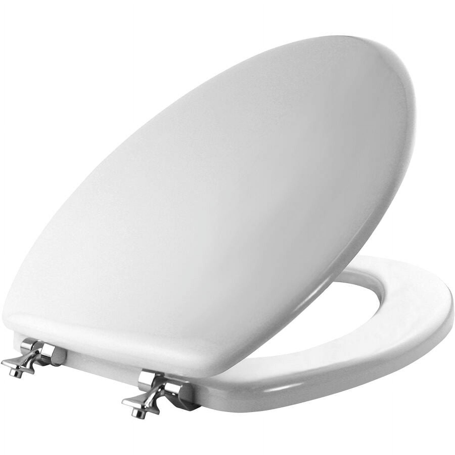 Mayfair Edgewater - Elongated Enameled Wood Toilet Seat in White with STA-TITE, Seat Fastening System, and Chrome Hinge