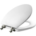 thumbnail interactive-video image 1 of Mayfair Edgewater® Round Enameled Wood Toilet Seat in White Never Looosens Brushed Nickel Metal Hinge, 1 of 12
