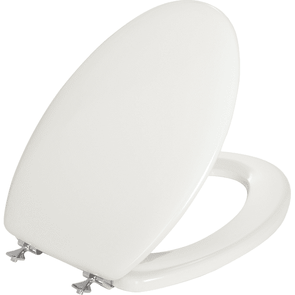 Mayfair Elongated Premium Wood Beveled Toilet Seat With Chrome Hinges - Single Pack Standard Mounting Hardware, Drop-In Replacement