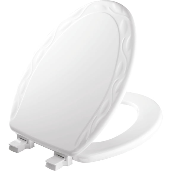 Mayfair Ivy Elongated Enameled Wood Toilet Seat in White with Stay·Tite