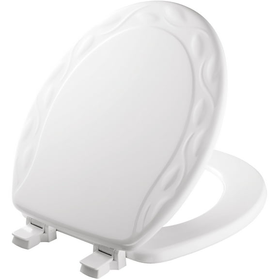 Mayfair Ivy Round Enameled Wood Toilet Seat in White with StayTite