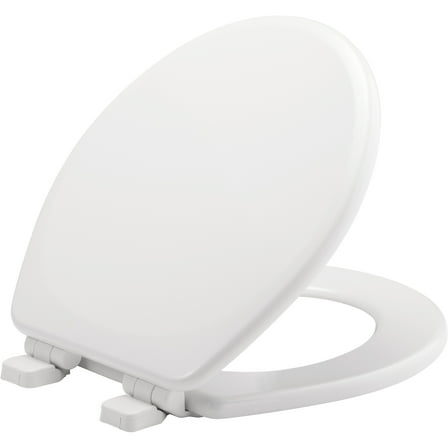 Mayfair Lannon® Slow Close Round Enameled Wood Toilet Seat in White Adjustable and Never Looosens