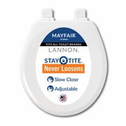 Mayfair Lannon® Slow Close Round Enameled Wood Toilet Seat in White Adjustable and Never Loosens