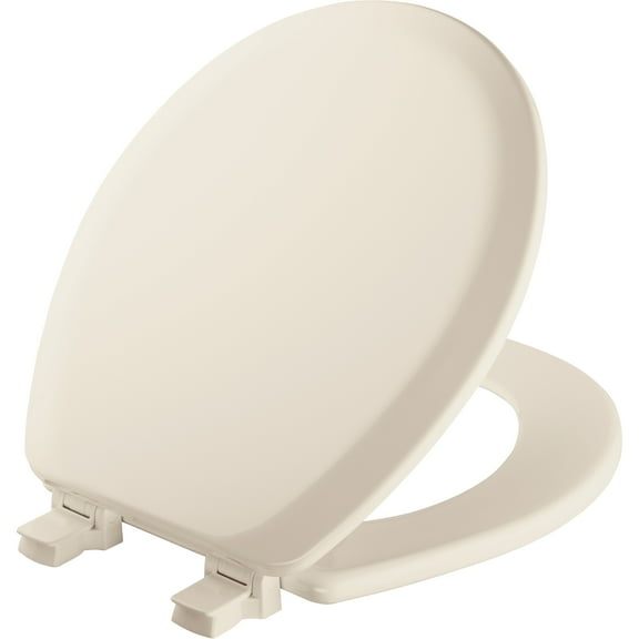 Mayfair Lift off Round Enameled Wood Toilet Seat in Biscuit with Stay·Tite