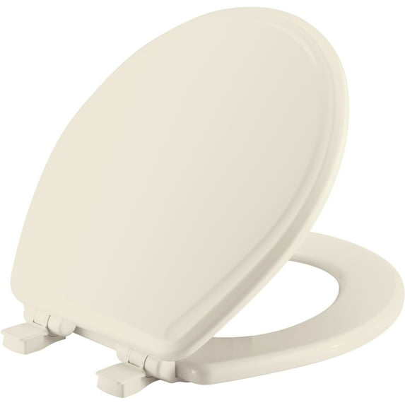 Mayfair Lift off Round Enameled Wood Toilet Seat in Biscuit with Stay·Tite