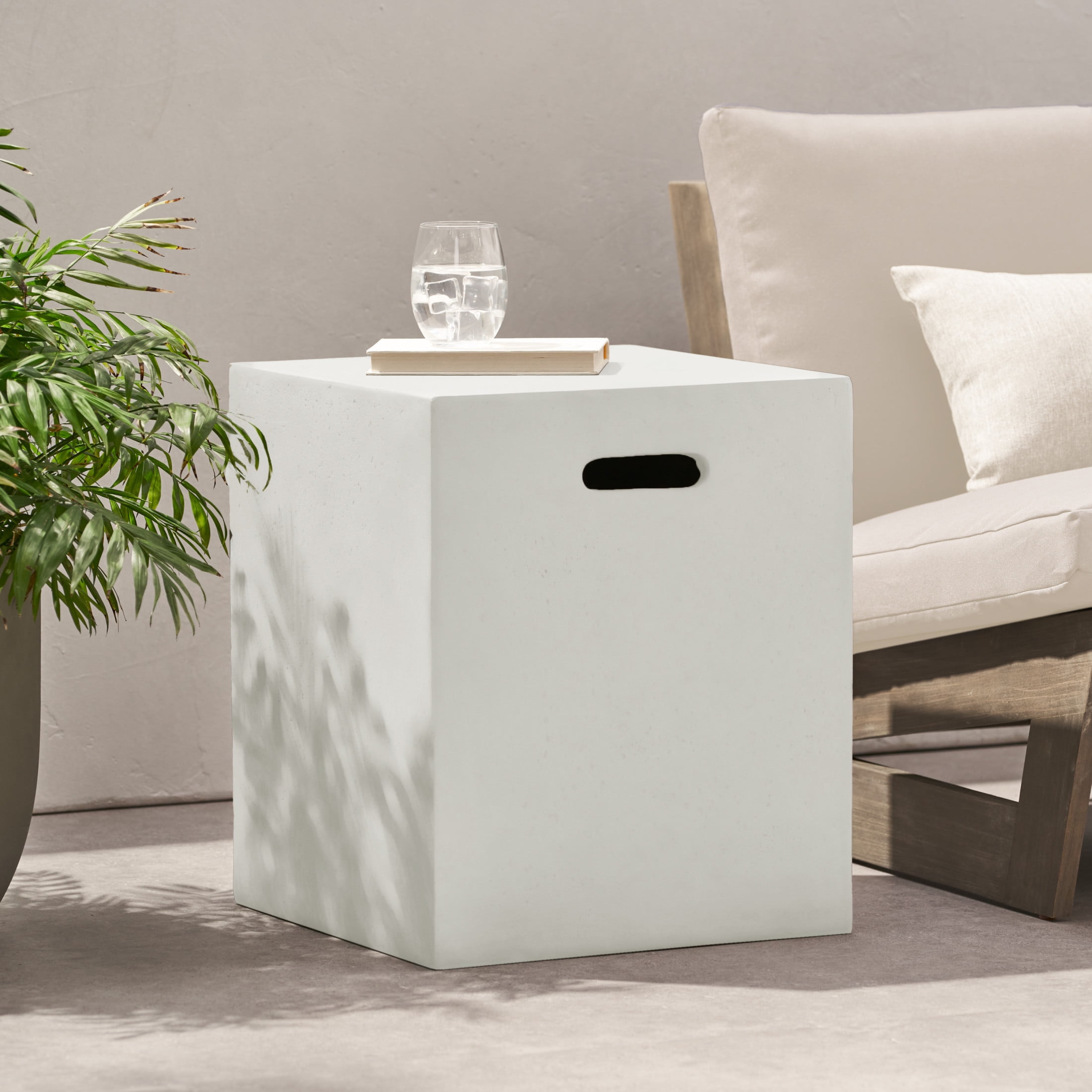 Mayfair Lightweight Concrete Outdoor Tank Holder Side Table, Wihte