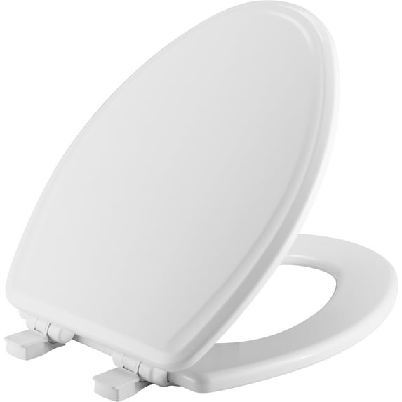 Mayfair Marion® Slow Close Elongated Enameled Wood Toilet Seat in White Adjustable, Never Looosens and Removes for Easy Cleaning