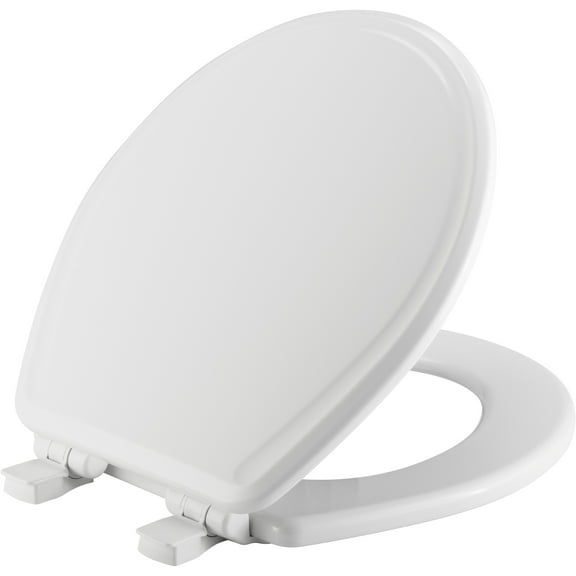 Mayfair Marion Slow Close Round Enameled Wood Toilet Seat in White Adjustable, Never Looosens and Removes for Easy Cleaning