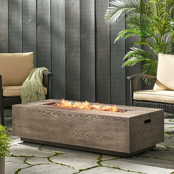 Mayfair Metal Outdoor 50,000 BTU Rectangular Fire Pit (No Tank Holder), Brown Wood Pattern