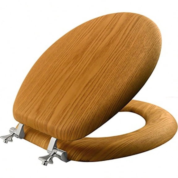 Mayfair Natural Oak Veneer Toilet Seat with Hinges Round Wood