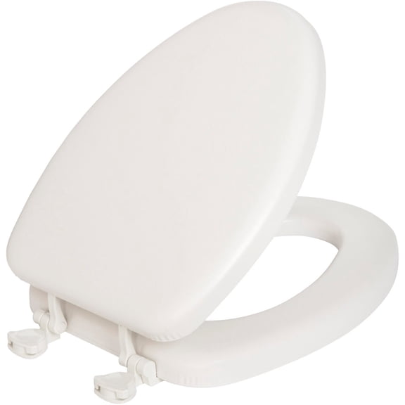 Mayfair Padded Toilet Seat, Cushioned Soft Vinyl over Wood Core Seat, Secure Hinges, Easy Clean, Made in USA, Elongated, White