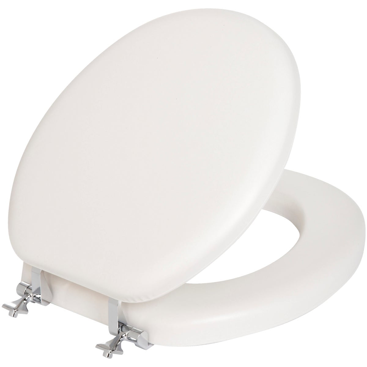 Mayfair Padded Toilet Seat with Chrome Hinges, Soft Vinyl over Wood Core Seat, Made in USA, Round, White