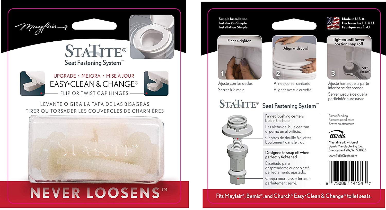 Mayfair STATITE Toilet Seat Fastening Hardware Upgrade Kit, STATITE