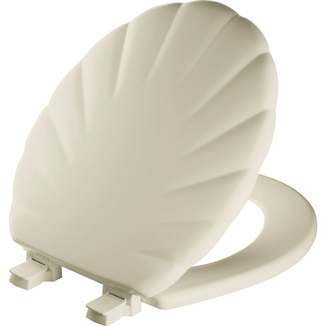Mayfair Shell Round Enameled Wood Toilet Seat in Bone Stay·Tite