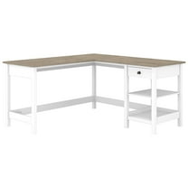 Mayfield 60W L Shaped Computer Desk with Storage in Shiplap Gray and Pure White