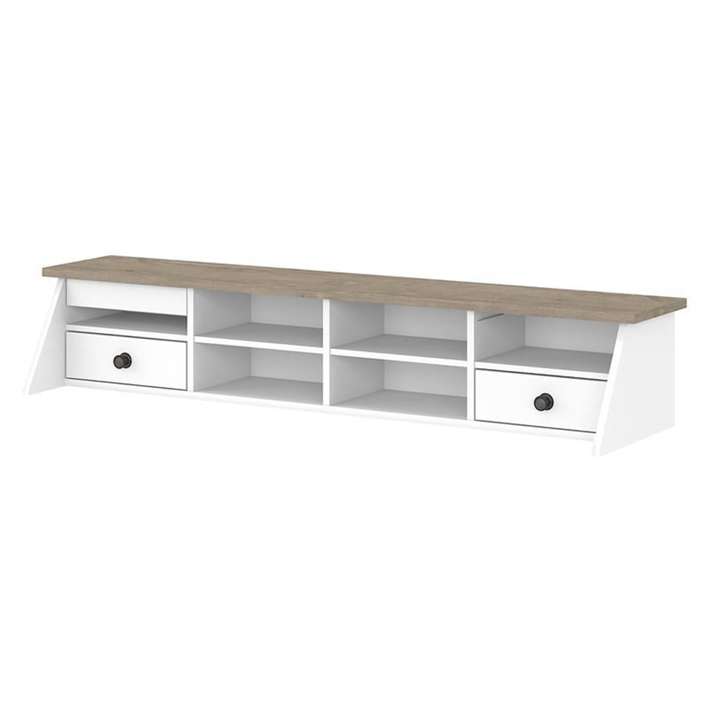 Modern Farmhouse Pure White and Shiplap Gray Desk Hutch with Dark Bronze Hardware