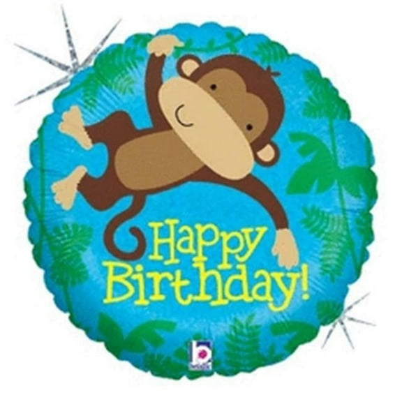 Mayflower 72245 18 in. Monkey Buddy Birthday Holo Foil Balloon, Pack of 5