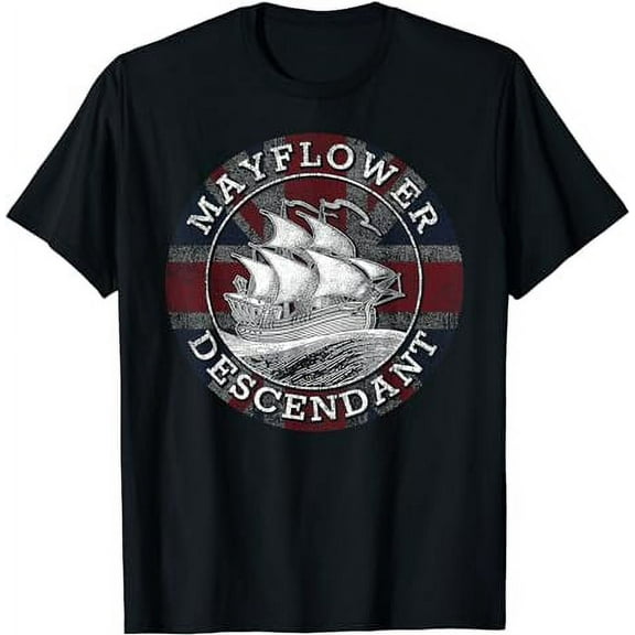 Mayflower Descendant Distressed Union Jack T-Shirt