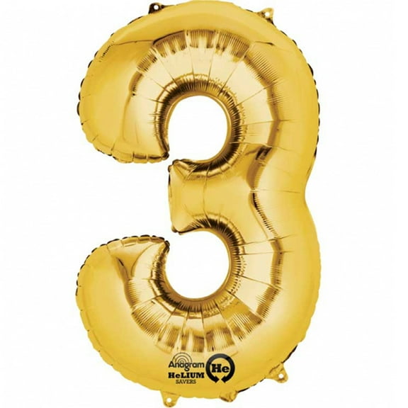Mayflower Distributing 34" Gold Number 3 Shape Party Balloon