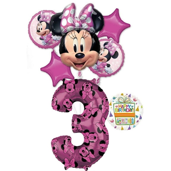 Minnie Mouse Party Supplies 3rd Birthday Happy Helper Balloon Bouquet Decorations