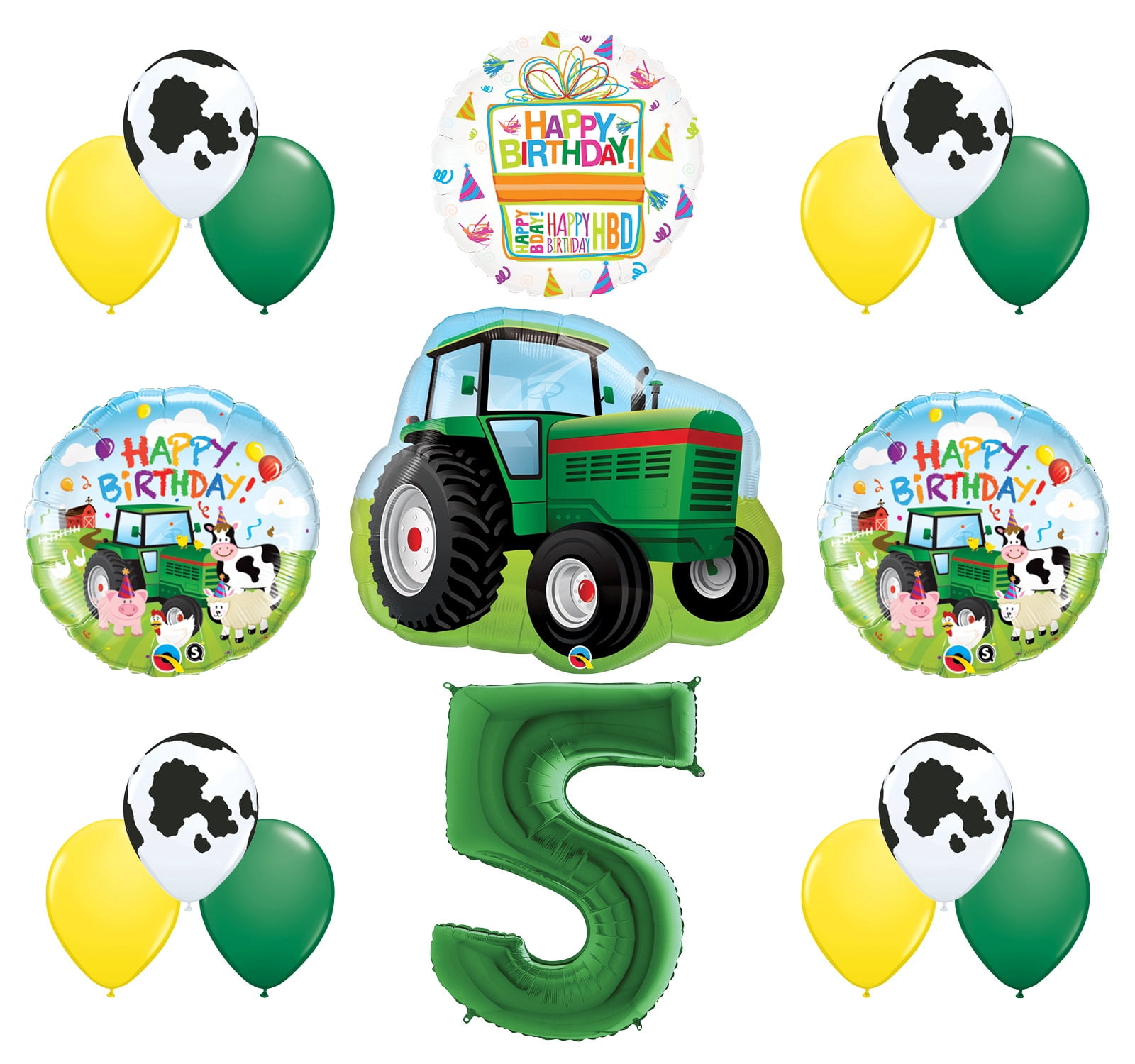 Mayflower Products 5th Birthday Farm Tractor Balloon Bouquet Decorations and Party Supplies