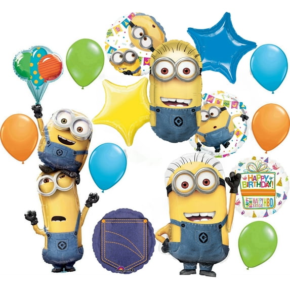 Mayflower Products Birthday Balloon Bouquet, 11 Piece, Foil and Latex Multi-Color Minions