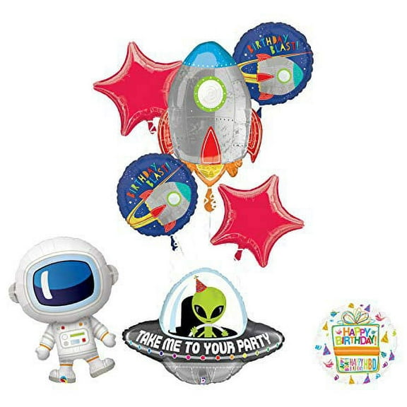 Mayflower Products Blast Off Rocket Space Alien Adorable Astronaut Birthday Party Supplies Balloon Bouquet Decoration