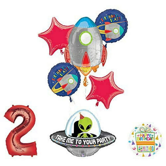 Mayflower Products Blast Off Space Alien 2nd Birthday Party Supplies Balloon Bouquet Decoration