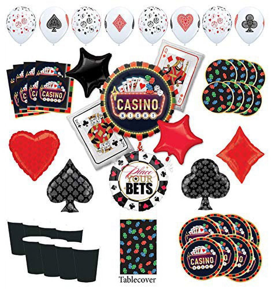 Decorlife Poker Party Decorations, Casino Theme Party Supplies Serves 16 Includes Tablecloth, Balloons, Banner, Hanging Swirls, Plates and Napkins