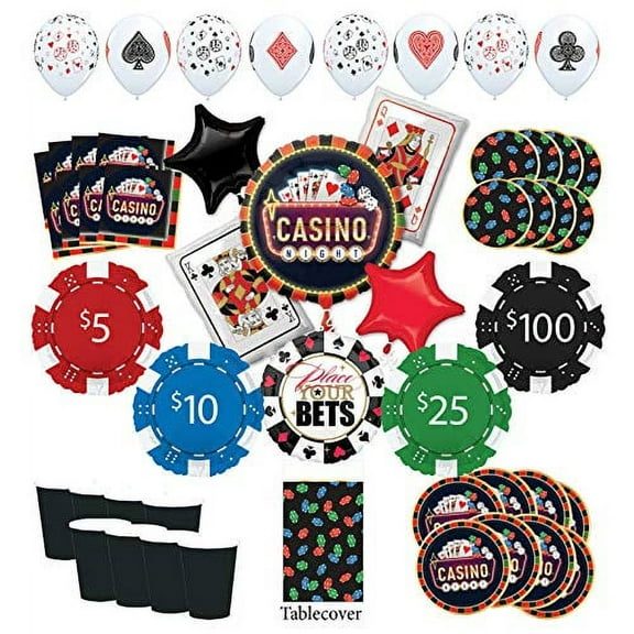 Mayflower Products Casino Night Party Supplies 8 Guest kit and Poker Chips Balloon Bouquet Decorations