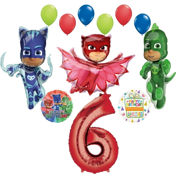 Mayflower Products PJ Masks 6th Birthday Party Supplies Catboy, Owlette and Gekko Balloon Decorations