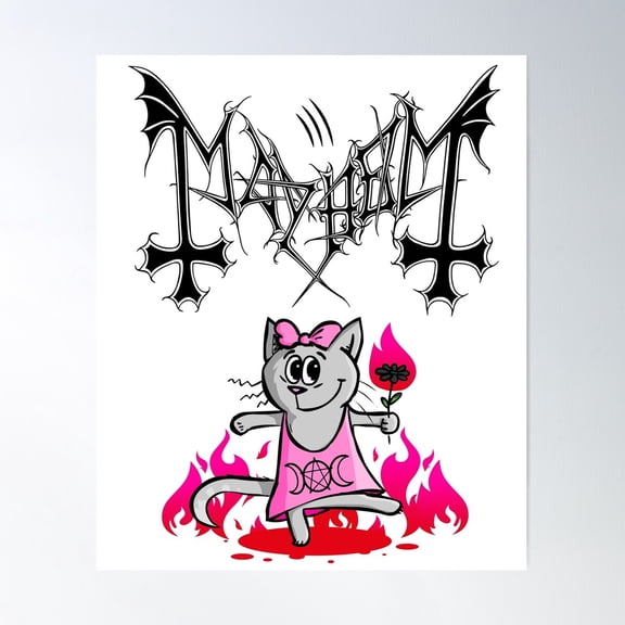 Mayhem - Sweet Kitty Witch Black Logo Poster Wall Art, Modern Wall Decor For Living Room Bedroom, 8x12 UNFRAMED