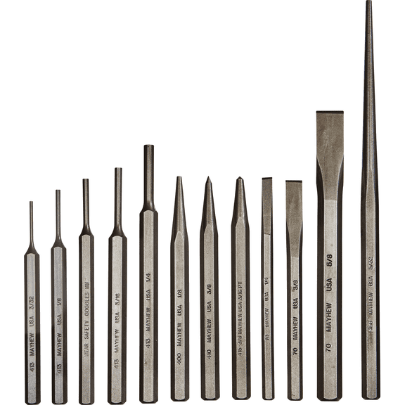Mayhew Tools 12-Piece Punch and Chisel Set - Single Pack Heavy-Duty Construction, Professional Use