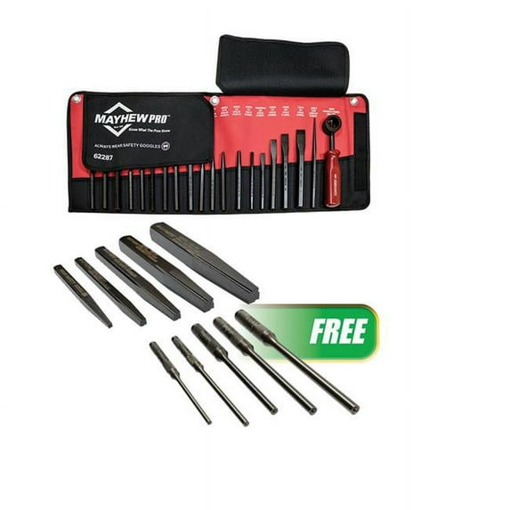 Mayhew Tools 81320 20Pc Punch & Chisel Kit W/FREE 5 Pc Screw Extractor Set MAY-81320
