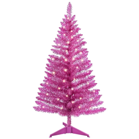 Mayhihi 4FT Pink Pine Small Christmas Tree with Lights, Artificial Xmas Trees for Home Office