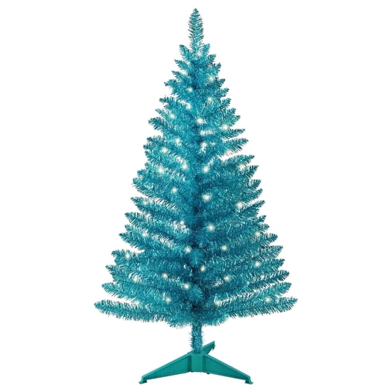 Mayhihi 4ft Artificial Blue Green Christmas Tree with 50 Warm White Lights, Hinged Mini Tree for Indoor Outdoor Use