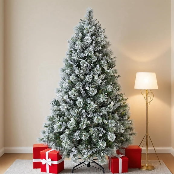 Mayhihi 4ft Snow Flocked Artificial Christmas Tree with 404 Mixed PE PVC Tips Unlit Pine Tree for Holiday Home Decor