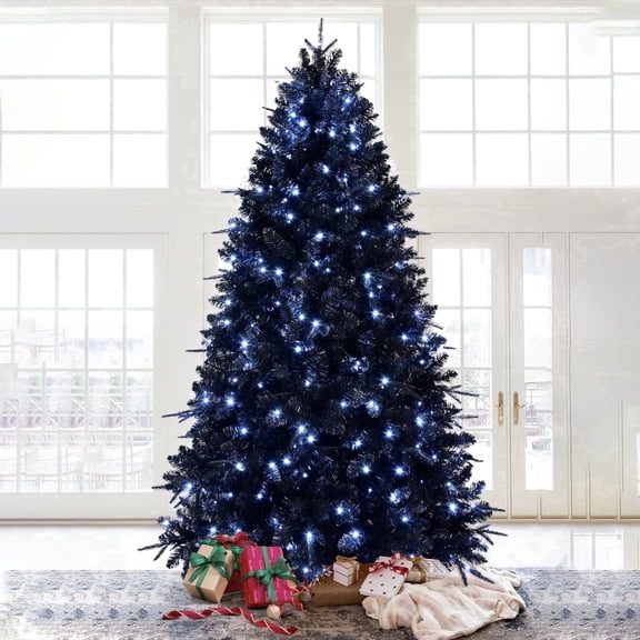 Mayhihi 5ft Pre Lit Black Pine Christmas Tree with 1076 Mixed Tips and 250 LED Lights, Artificial Holiday Tree