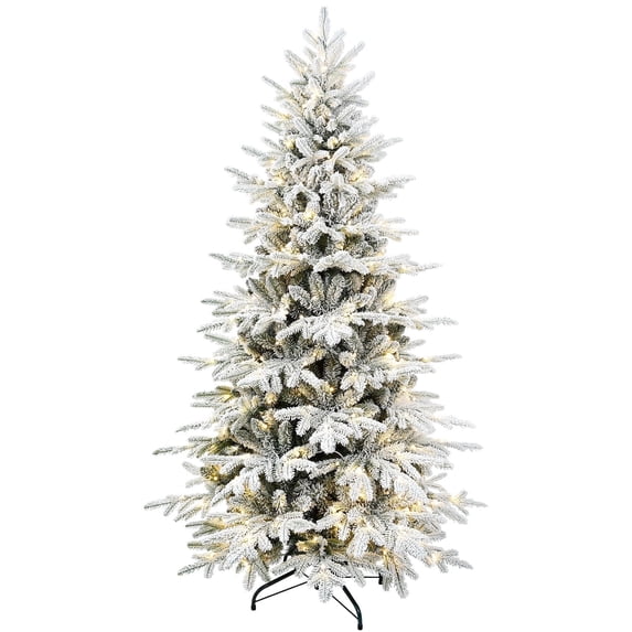 Mayhihi 6FT Prelit White Flocked spruce Artificial Christmas Tree, Premium Xmas Tree, 1582 Lifelike PE&PVC Mixed Tips, 300 Lights