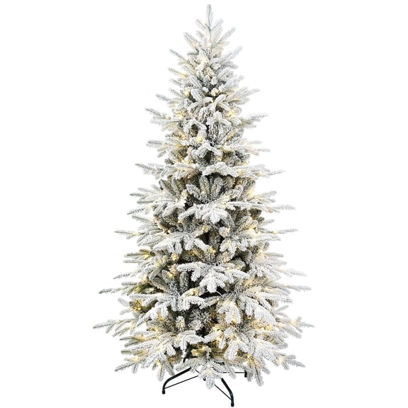 Mayhihi 6FT Prelit White Flocked spruce Artificial Christmas Tree, Premium Xmas Tree, 1582 Lifelike PE&PVC Mixed Tips, 300 Lights