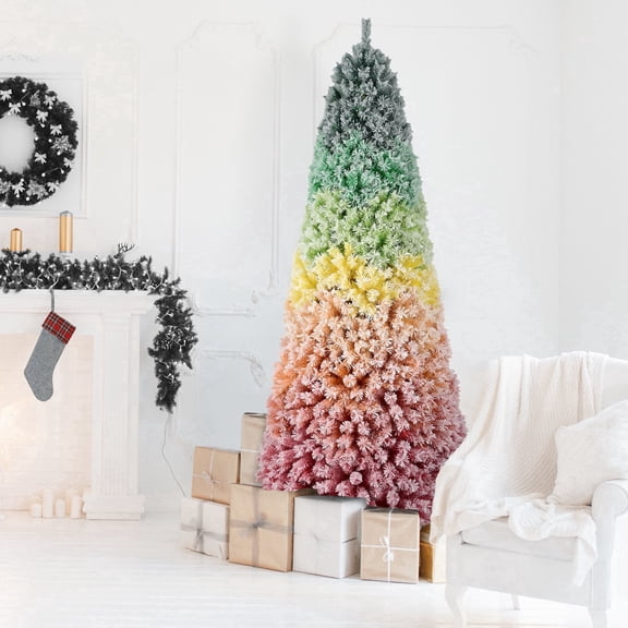 Mayhihi 7.5ft Flocked Pine Christmas Tree with 1927 Mixed PE PVC Tips, Artificial Snow Covered Holiday Tree