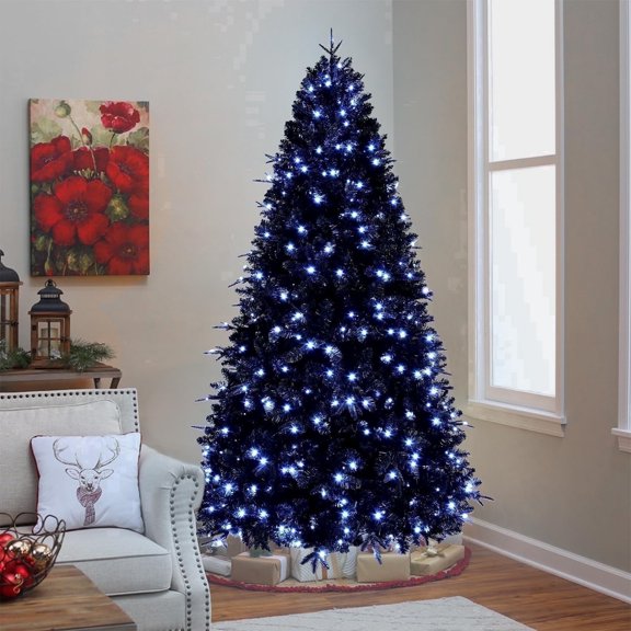 Mayhihi 7Ft Artificial Tree, Prelit Black pine Prem Christmas Tree, 1916 Realistic PE&PVC Mixed Tips , 450 LED Lights
