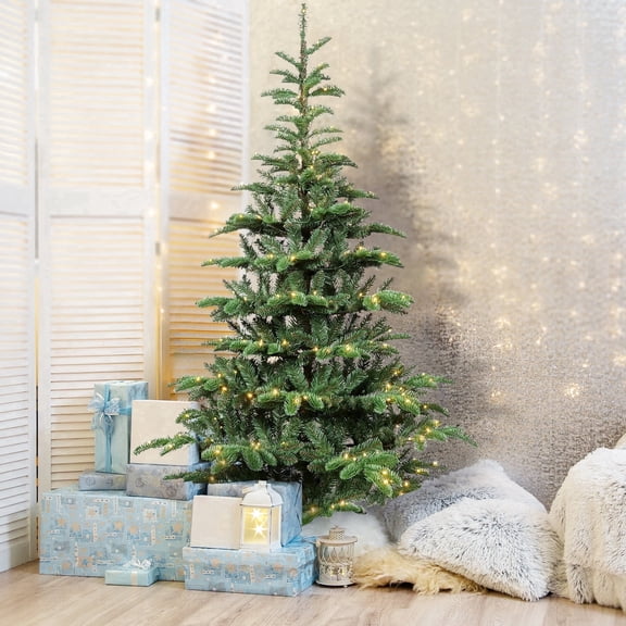 Mayhihi 8ft Pre Lit Green Spruce Christmas Tree with 1307 Mixed Tips and 500 LED Lights, Artificial Holiday Tree