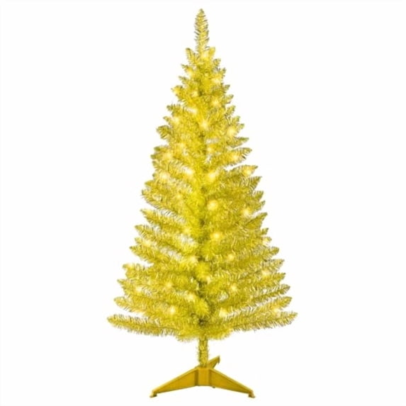 Mayhihi Gold 4ft Artificial Unlit Christmas Tree Mini Tinsel Style With 50 Warm String Lights For Indoor Holiday Display