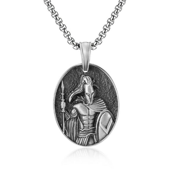 MayiaHey Ancient Greek Warrior Pendant, Greek Helmet Necklace for Men, Punk Warrior Helmet Shield Necklace Greek Helmet Amulet Jewelry, Greek Warrior MedallionPendant Necklace