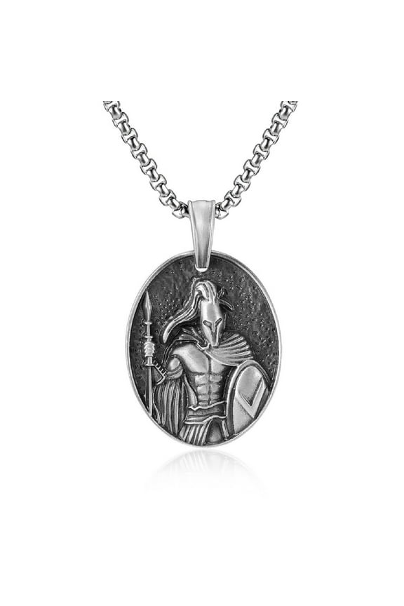Ancient Greek Warrior Pendant, Greek Helmet Necklace for Men, Punk Warrior Helmet Shield Necklace Greek Helmet Amulet Jewelry, Greek Warrior MedallionPendant Necklace