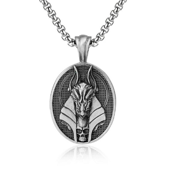 MayiaHey Anubis Medal Pendant, Ancient Egypt God Anubis Necklace for Men, Gothic Anubis Medallion Necklace Punk Death God Anubis Jewelry, Egyptian Anubis Amulet Pendant Necklace