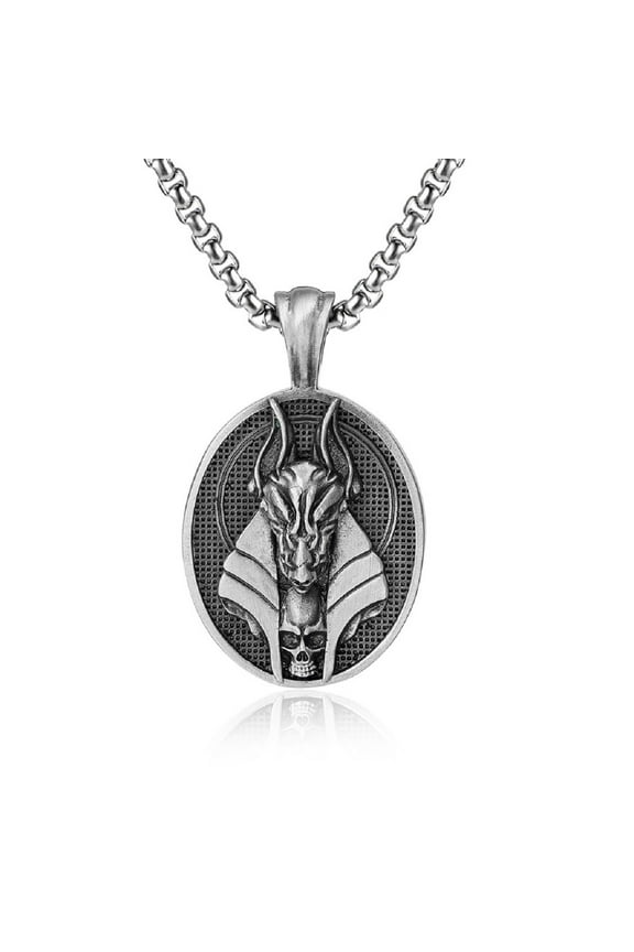 Anubis Medal Pendant, Ancient Egypt God Anubis Necklace for Men, Gothic Anubis Medallion Necklace Punk Death God Anubis Jewelry, Egyptian Anubis Amulet Pendant Necklace