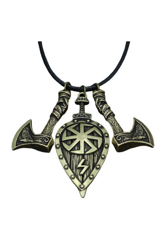 Axe Shield Pendant, Norse Viking Axe Shield Necklace for Men, Celtic Axe Shield Necklace Punk Axe Shield Jewelry, Nordic Axe Shield Necklace Rock Axe Shield Pendant Necklace