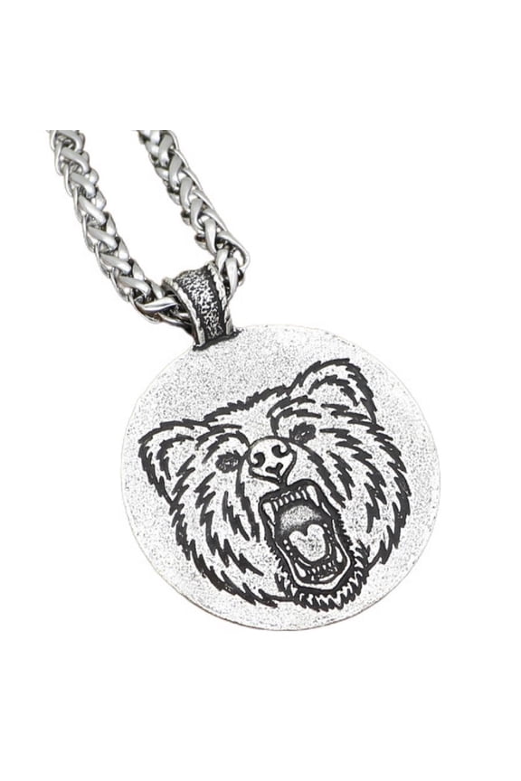 Bear Claw Circle Pendant, Viking Bear Head Necklace for Men, Roaring Bear Necklace Norse Bear Claw Jewelry, Punk Bear Head Animal Necklace Nordic Bear Claw Round Pendant Necklace
